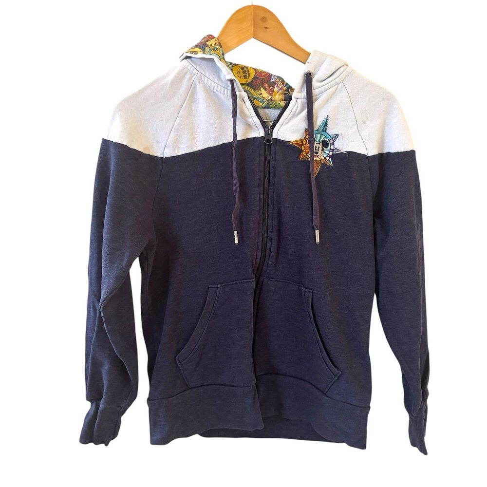 Disney World Four Parks Adult Hoodie White Blue S Mickey Mouse Compass‎ Full Zip